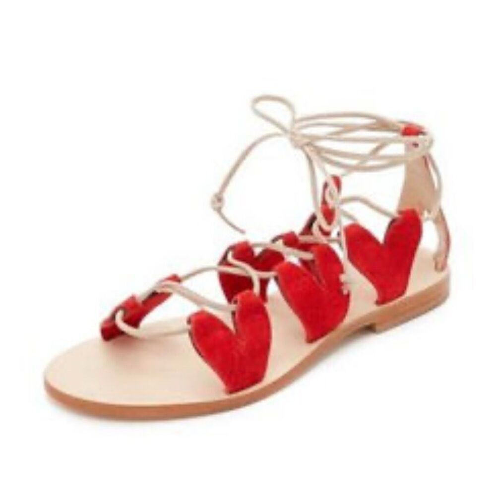 Cornetti Innamorati Suede Heart Leather Gladiator Sandals Red  Size 38
